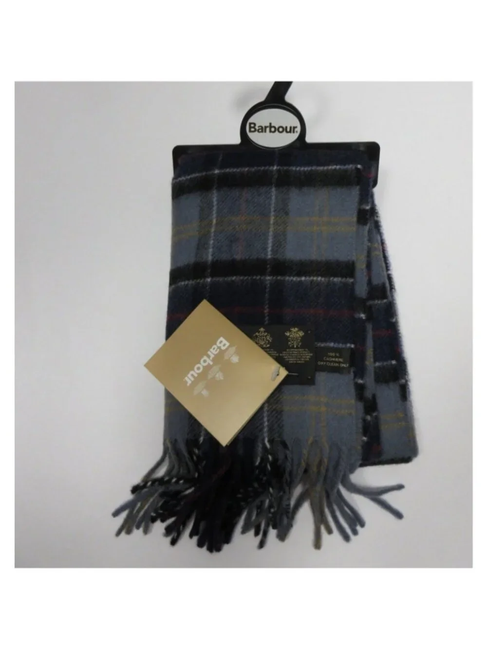 Barbour Scarf OS Cashmere Tartan Plaid Fringe Made In Scotland NEW